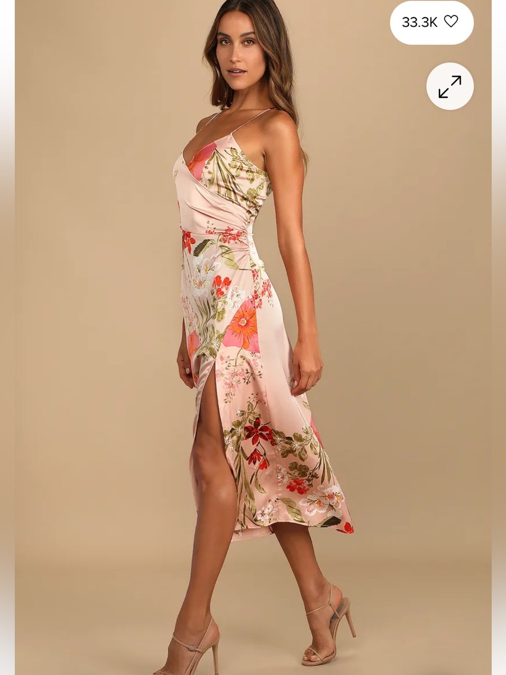Remarkable Entrance Pink Floral Print Satin Midi Dress